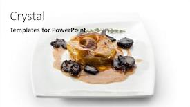  Presentation with foie - PPT theme with baked apple with foie gras garnished with prunes and sauce background and a white colored foreground