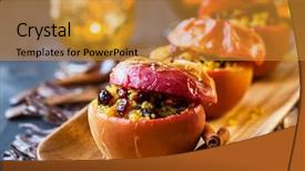  Presentation with couscous - Presentation featuring baked apples with couscous nuts background and a gold colored foreground