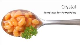  Presentation with classic homemade tomato sauce - Beautiful PPT theme featuring baked beans in tomato sauce backdrop and a white colored foreground