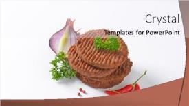  Presentation with burgers - Slides with baked beef burgers with onion and chili pepper background and a sky blue colored foreground
