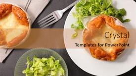  Presentation with camembert - Presentation having baked-camembert-and-salad background and a gold colored foreground