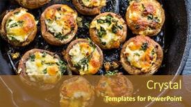  Presentation with healthy food - PPT theme having baked-champignons-mushrooms-filled background and a tawny brown colored foreground