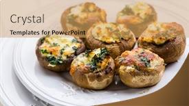  Presentation with white healthy food - Amazing presentation theme having baked-champignons-mushrooms-filled backdrop and a yellow colored foreground