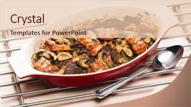  Presentation with bacon - Cool new PPT theme with meatloaf stuffed with mushrooms with sauce and berries wooden rustic background backdrop and a gray colored foreground