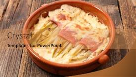  Presentation with bacon - Amazing theme having baked chicory with bacon and cream backdrop and a yellow colored foreground