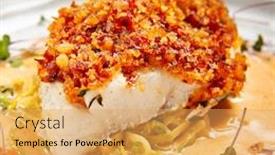  Presentation with food fish - Presentation theme with baked-cod-fillet-with-sauce background and a yellow colored foreground
