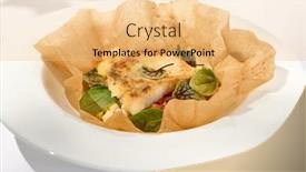  Presentation with parchment - Presentation theme having baked-cod-fillet-with-vegetables background and a  colored foreground