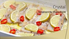  Presentation with chilli - PPT theme featuring baked-cod-fish-with-lemon background and a soft green colored foreground
