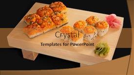  Presentation with salmon spicy - PPT theme featuring baked-combo-flat-salmon-baked background and a gold colored foreground