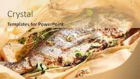  Presentation with mediterranean food herbs - Colorful PPT theme enhanced with baked-dorado-fish-in-parchment backdrop and a lemonade colored foreground