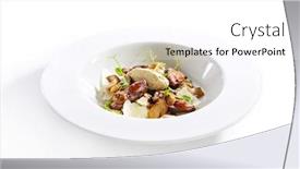  Presentation with orange green white - Audience pleasing presentation consisting of baked-duck-breast-with-porcini backdrop and a white colored foreground