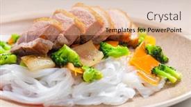  Presentation with breast - Presentation theme enhanced with baked-duck-breast-with-vegetables background and a coral colored foreground