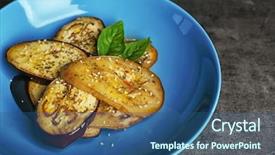  Presentation with dark blue - Beautiful PPT layouts featuring baked eggplant on blue plate backdrop and a ocean colored foreground