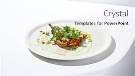  Presentation with white cheese - Presentation design with baked-eggplant-with-cheese background and a sky blue colored foreground