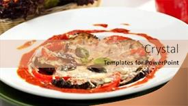  Presentation with eggplant - Colorful presentation enhanced with baked-eggplant-with-tomato-under backdrop and a coral colored foreground
