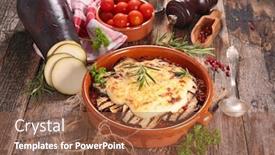  Presentation with eggplant - Colorful presentation theme enhanced with baked-eggplant-with-tomato backdrop and a tawny brown colored foreground