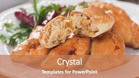  Presentation with snack food - Theme consisting of baked empanadas popular latin american background and a  colored foreground