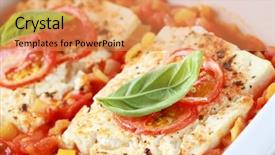  Presentation with hot sauce - Presentation enhanced with baked feta cheese with hot salsa sauce with salad background and a coral colored foreground