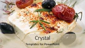  Presentation with greek feta cheese famous dairy - Slides featuring baked feta cheese background and a soft green colored foreground