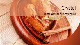  Presentation with food - Audience pleasing presentation design consisting of baked food apple pie triangles backdrop and a coral colored foreground