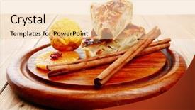  Presentation with apple - Audience pleasing slides consisting of baked food apple pie triangles backdrop and a lemonade colored foreground