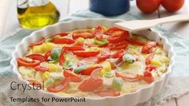  Presentation with green leaves - Audience pleasing PPT theme consisting of baked-frittata-in-a-flan backdrop and a coral colored foreground