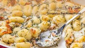  Presentation with salmon - PPT layouts enhanced with baked-gnocchi-with-salmon background and a yellow colored foreground