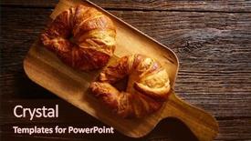  Presentation with wooden board empty table top - Colorful PPT layouts enhanced with baked goods - croissants in a wooden board backdrop and a  colored foreground