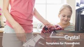  Presentation with cookie - Presentation theme having baked goods - smiling looking at mother removing background and a gray colored foreground