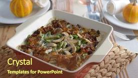  Presentation with green onions and bulb onion - Theme enhanced with baked green beans with caramelized background and a tawny brown colored foreground