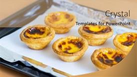  Presentation with egg - PPT layouts enhanced with baked-homemade-portuguese-egg-tart background and a coral colored foreground