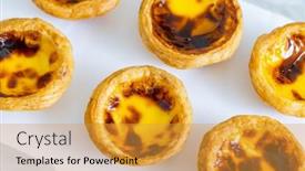  Presentation with egg - PPT layouts having baked-homemade-portuguese-egg-tart background and a gold colored foreground