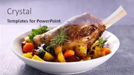  Presentation with carrots - PPT theme with baked-lamb-leg-with-potatoes and a light blue colored foreground