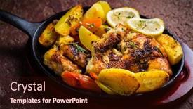  Presentation with carrots - Audience pleasing PPT theme consisting of baked-lemon-chicken-with-potatoes backdrop and a wine colored foreground