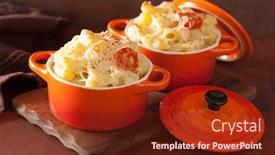  Presentation with macaroni cheese - Slide deck with baked macaroni with cheese in orange casserole background and a tawny brown colored foreground