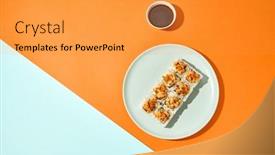  Presentation with orange colour - Slide set having baked-maki-sushi-in-ceramic background and a  colored foreground