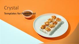  Presentation with orange colour - Theme consisting of baked-maki-sushi-in-ceramic background and a  colored foreground