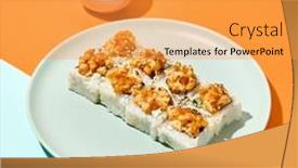  Presentation with orange colour - Slide set having baked-maki-sushi-in-ceramic background and a  colored foreground