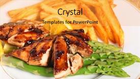  Presentation with soy sauce - PPT layouts featuring baked marinaded chicken breasts with orange and soy sauce served with french fries on a bed of asparagus background and a yellow colored foreground