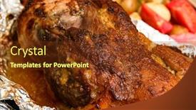  Presentation with meat food - Colorful PPT theme enhanced with baked-meat-and-potatoes backdrop and a tawny brown colored foreground