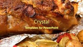  Presentation with baking freshly baked pie fresh - Slide deck having baked-meat-and-potatoes background and a tawny brown colored foreground