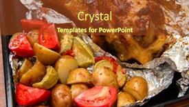  Presentation with meat food - Audience pleasing PPT theme consisting of baked-meat-and-potatoes backdrop and a tawny brown colored foreground