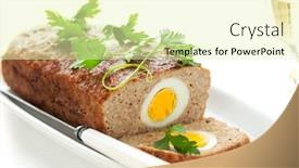  Presentation with easter - Theme consisting of baked-meatloaf-with-boiled-eggs background and a soft green colored foreground