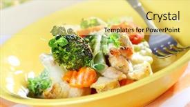  Presentation with oregano - PPT theme consisting of baked mixed vegetable with chicken breast and oregano background and a yellow colored foreground