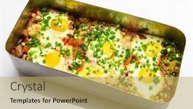  Presentation with vegetables - Audience pleasing presentation design consisting of baked-mixed-vegetables-and-eggs backdrop and a yellow colored foreground