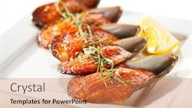  Presentation with caviar - Cool new theme with baked mussels under cream cheese with caviar backdrop and a coral colored foreground