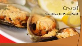  Presentation with mayonnaise - Cool new presentation design with baked-mussels-with-mayonnaise backdrop and a yellow colored foreground