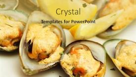  Presentation with mayonnaise - Audience pleasing PPT theme consisting of baked-mussels-with-mayonnaise backdrop and a yellow colored foreground