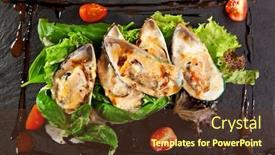  Presentation with sauce - PPT layouts featuring baked mussels with spicy sauce background and a tawny brown colored foreground