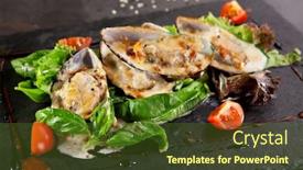  Presentation with cherry - Audience pleasing presentation theme consisting of baked mussels with spicy sauce backdrop and a tawny brown colored foreground
